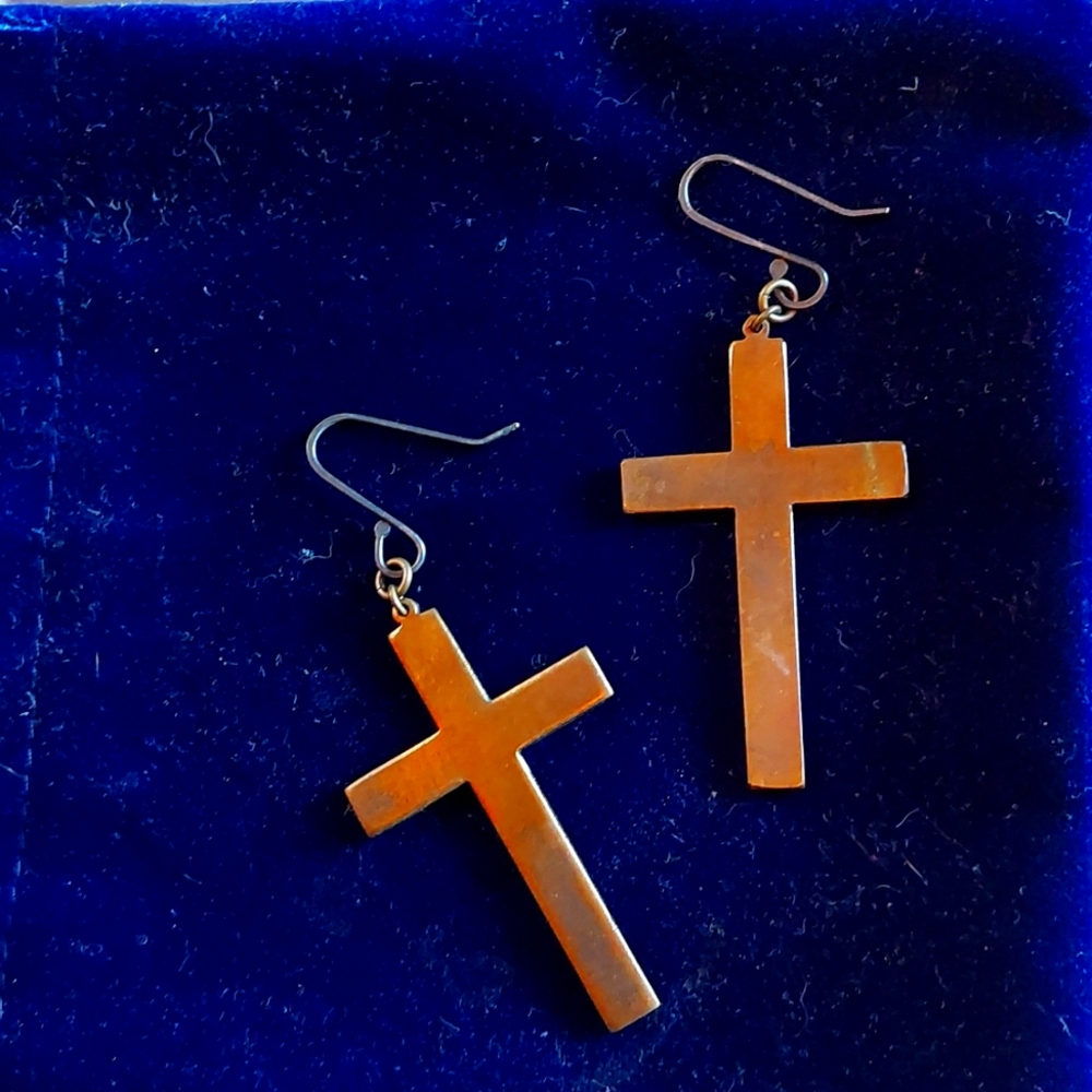 Brass cross earrings